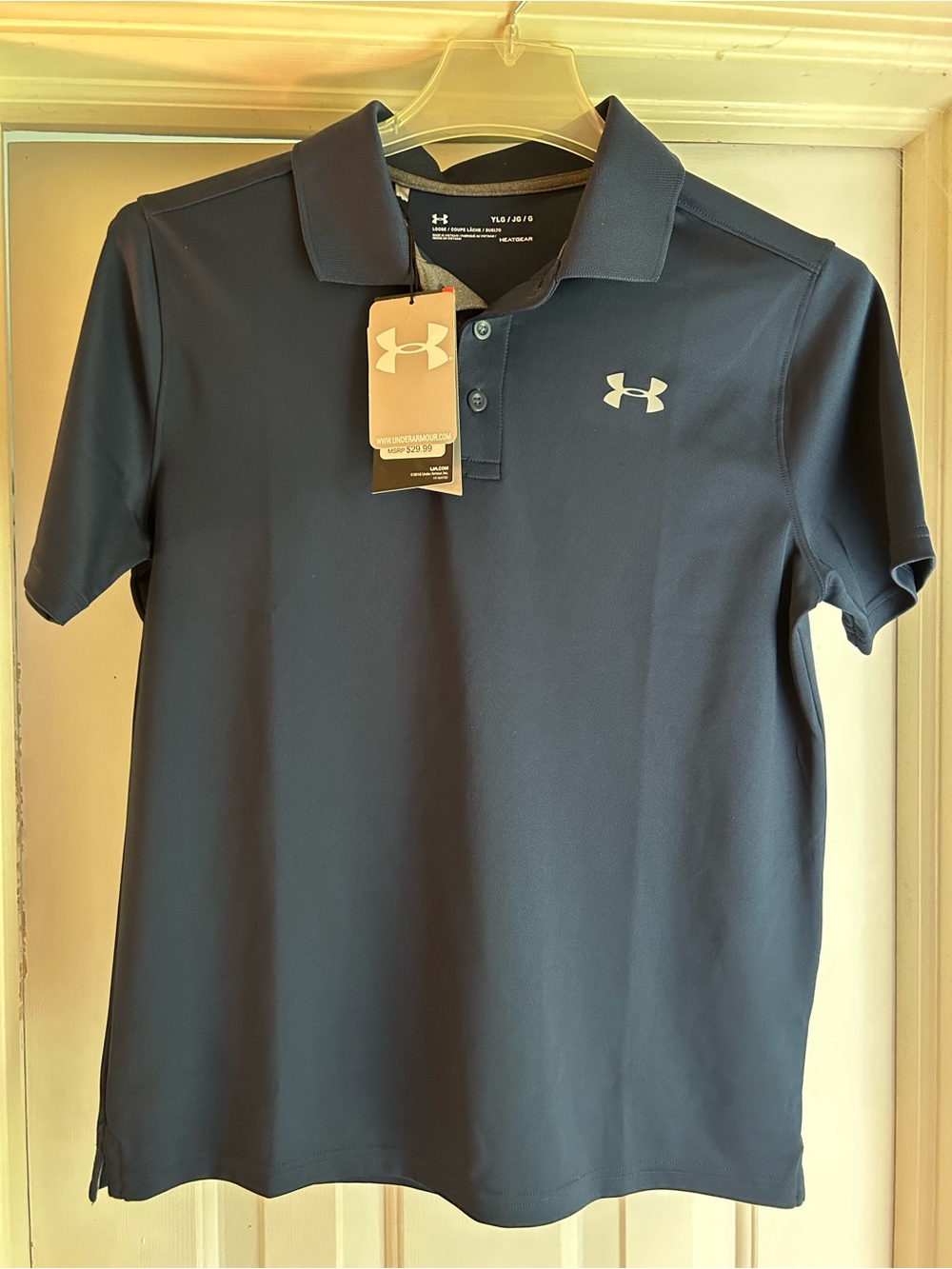 Under Armour Boys L Navy Polo with White Logo